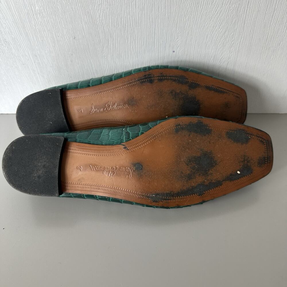 Sam Edelman Shoes Womens 8M Jillie Ballet Flats Green Croc Texture Bow Preppy - Picture 9 of 9
